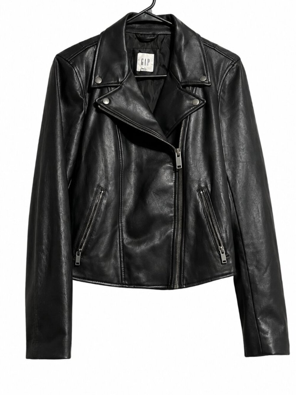 GAP Black Faux Leather Moto Jacket Women’s Small